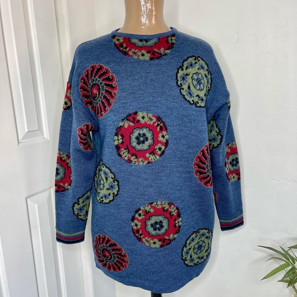Oliver By Valentino Vintage Blue Paisley/Floral Unisex Sweater Size Large - Picture 1 of 15